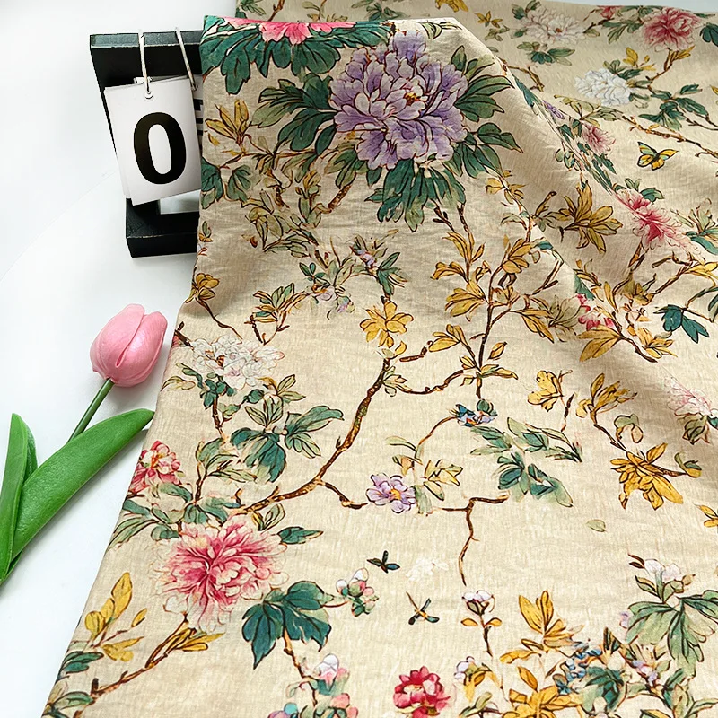 

1yard Skirt dress shirt bag cheongsam fabric for patchwork Palace Peony Flower Print Brocade Cotton Fabric