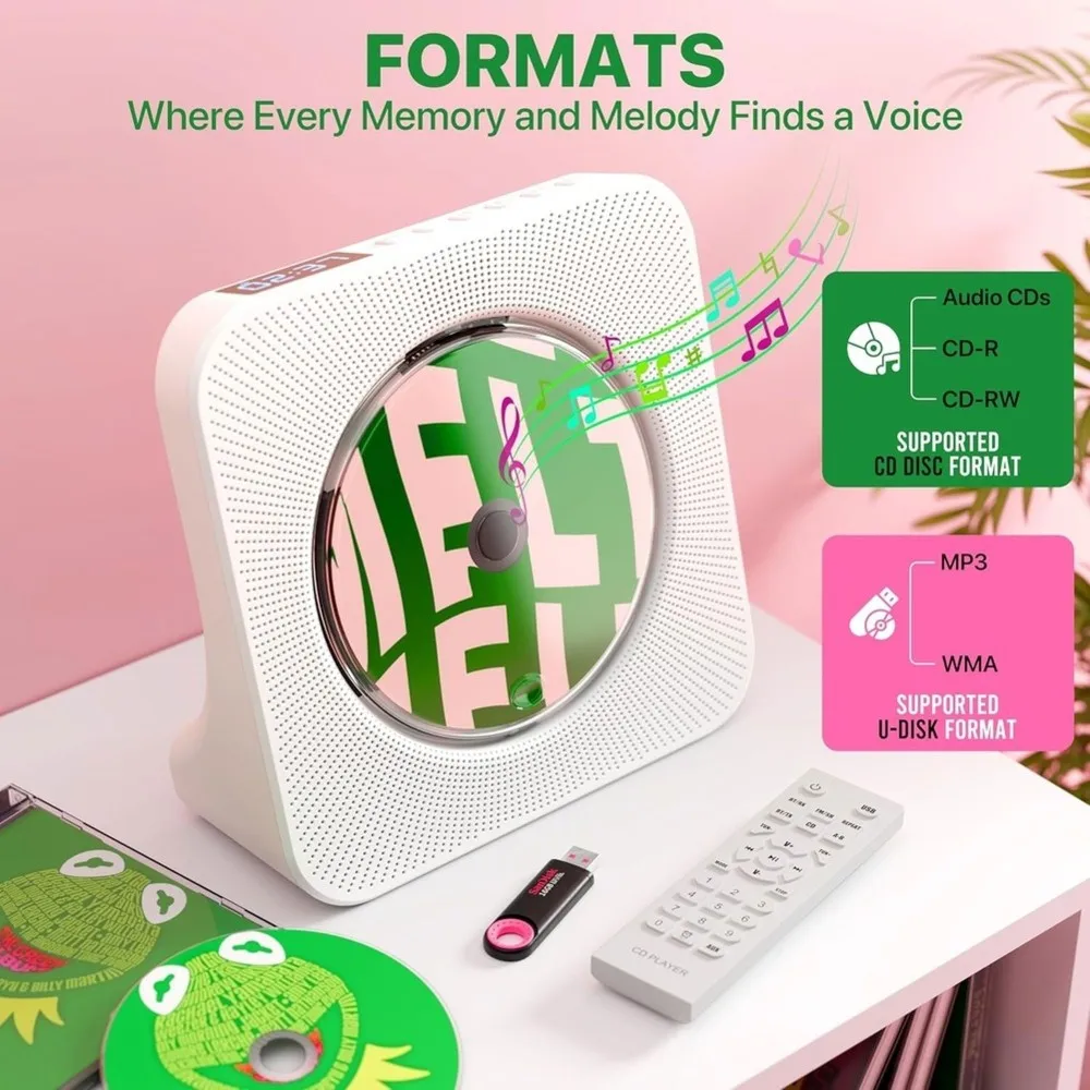 B16C-EU Plug, Hi-Fi Speakers, Portable CD Player With Bluetooth, FM Radio& Bluetooth Transmitter& Receiver, Hi-Fi Stereo Sound
