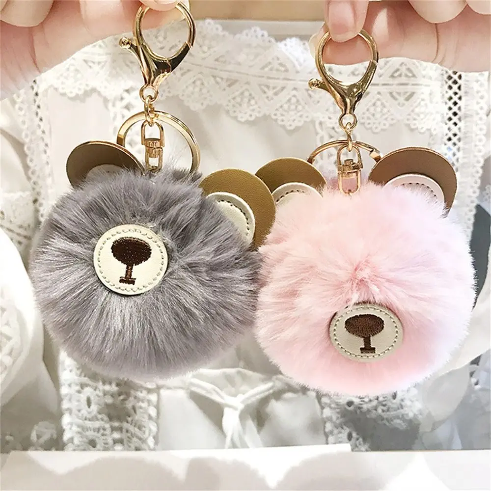 Faux Fur Bear Keychain Cute Fluffy Hanging Decoration Pom Pom Ball Keychain Plush Bear Bag Charm Fur Ball Keyring Car Key Rings