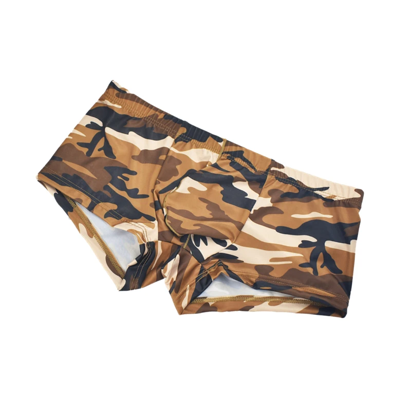 Calzoncillos de camuflaje para Hombre, Bóxer Sexy de seda de hielo con bolsa en U, de cintura baja, Cuecas