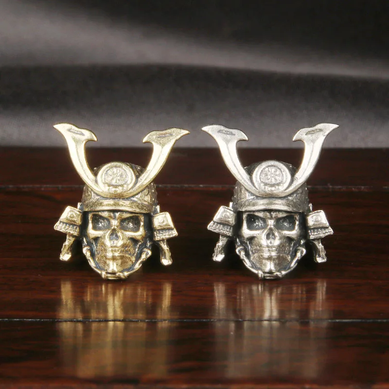 Brass Skull Samurai EDC Knife Pendant Marshal Skull Paracord Bead DIY Accessory Keychain Charm Spacer Bead Pendant view 6