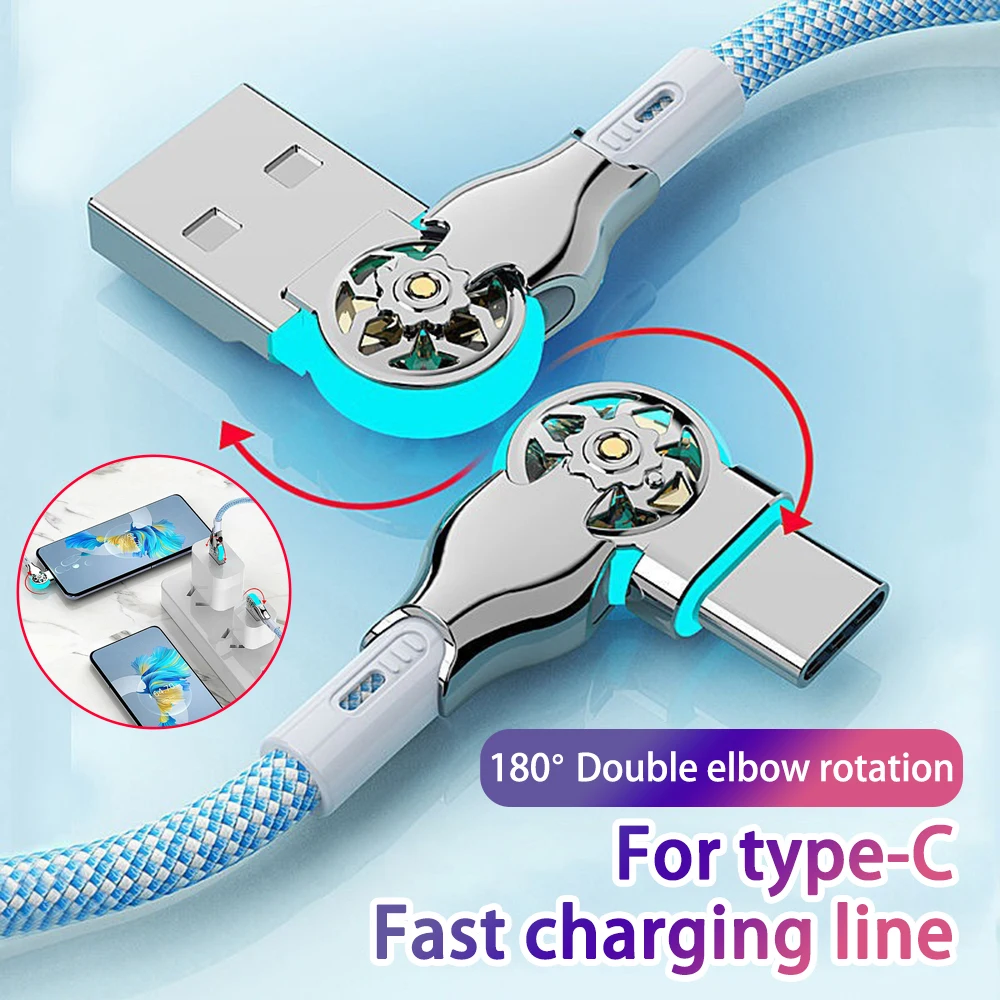 PD 60W 180-Grad-Winkel-Rotationskabel USB-C-Kabel Schnellladung für Samsung S24 S23 Ultra Note 20 Geflochtenes USB-auf-Typ-C-Kabel