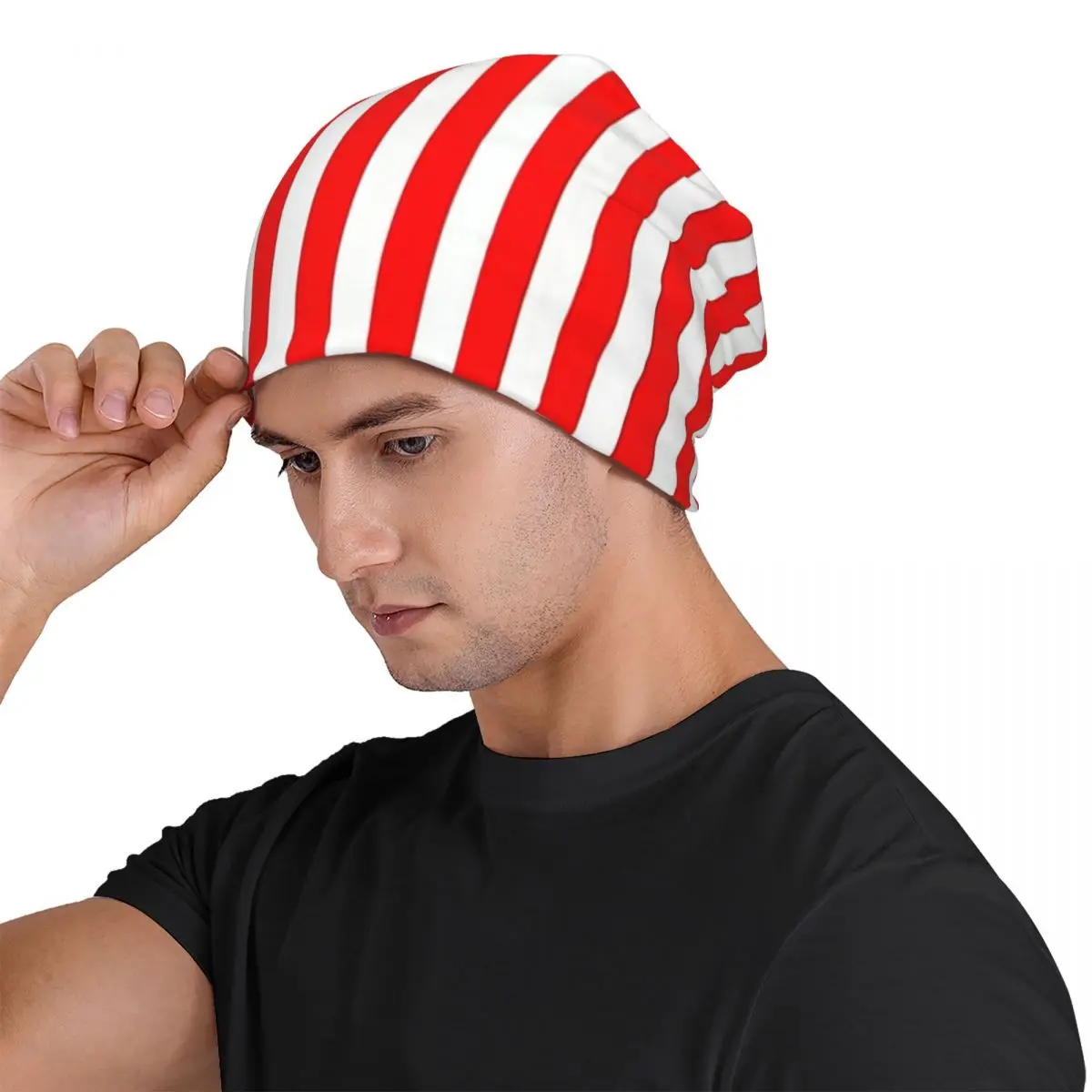 Classic Red And White Vertical Stripes Unisex Adult Beanies Caps Knitting Bonnet Hat Warm Hip Hop Autumn Winter Skullies Hats