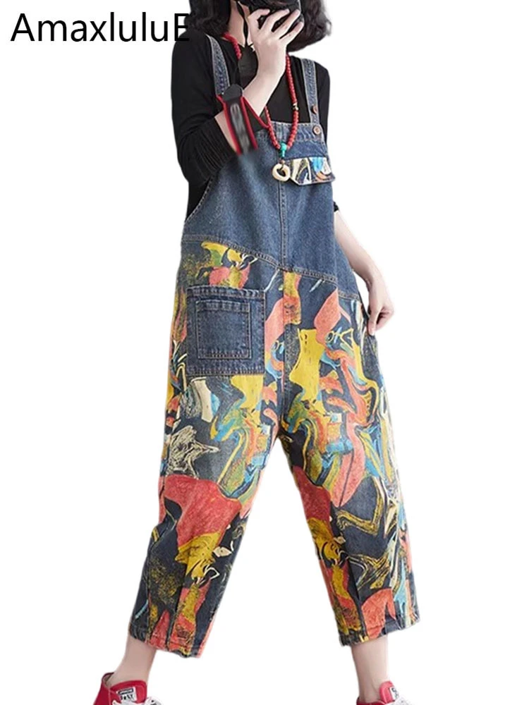 

AmaxluluE Streetwear Summer Womens Fashion Denim Overalls Loose Vintage Jeans Ladies Casual Classic Pants Luxury Solid Trousers