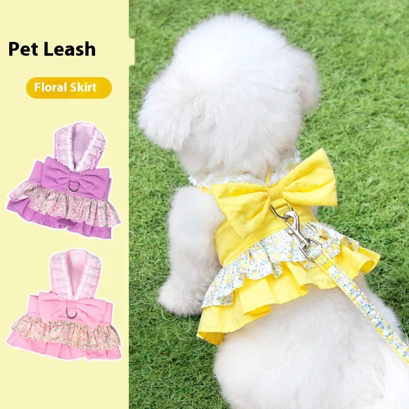 Милый бантик, поводок для собак, платье принцессы и кошки, костюмы, нейлоновое платье для котят, жгут для щенков для кроликов, плюшевых кошек, одежда