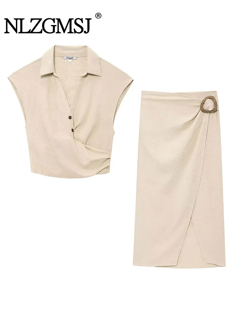 

TRAFNLZGMSJ 2025 Temperament Solid Long Skirt Sets Sleeveless Short Tops Sets For Women 2 Piece Elegant Fashion Women Set