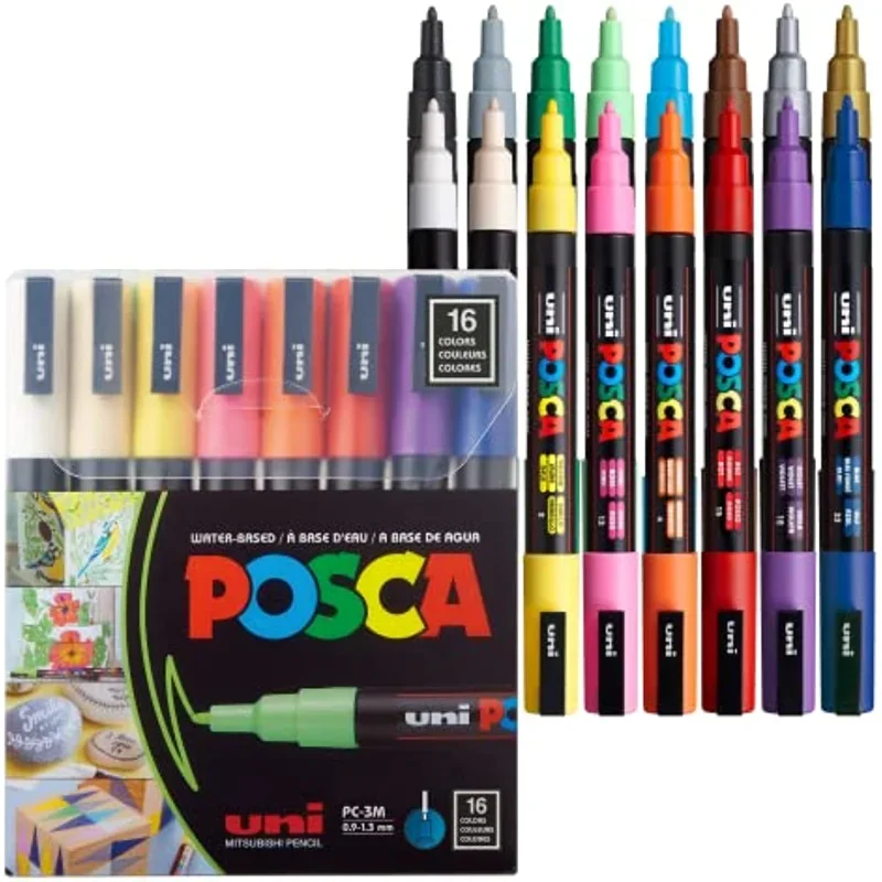 

New Uni Posca Set 7/16 Colors Acrylic Paint Pens PC1M PC3M PC5M Reversible Fine Point Pen Tips for Art Supplies Fabric Marker