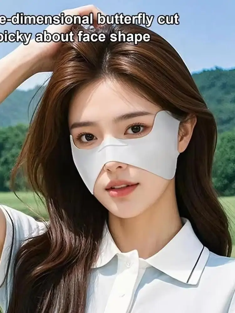 AliExpress NONE New Ice Silk Sunscreen Face Mask Eye Protection Solid Color Face Scarf Breathable Anti UV Half Face Cover