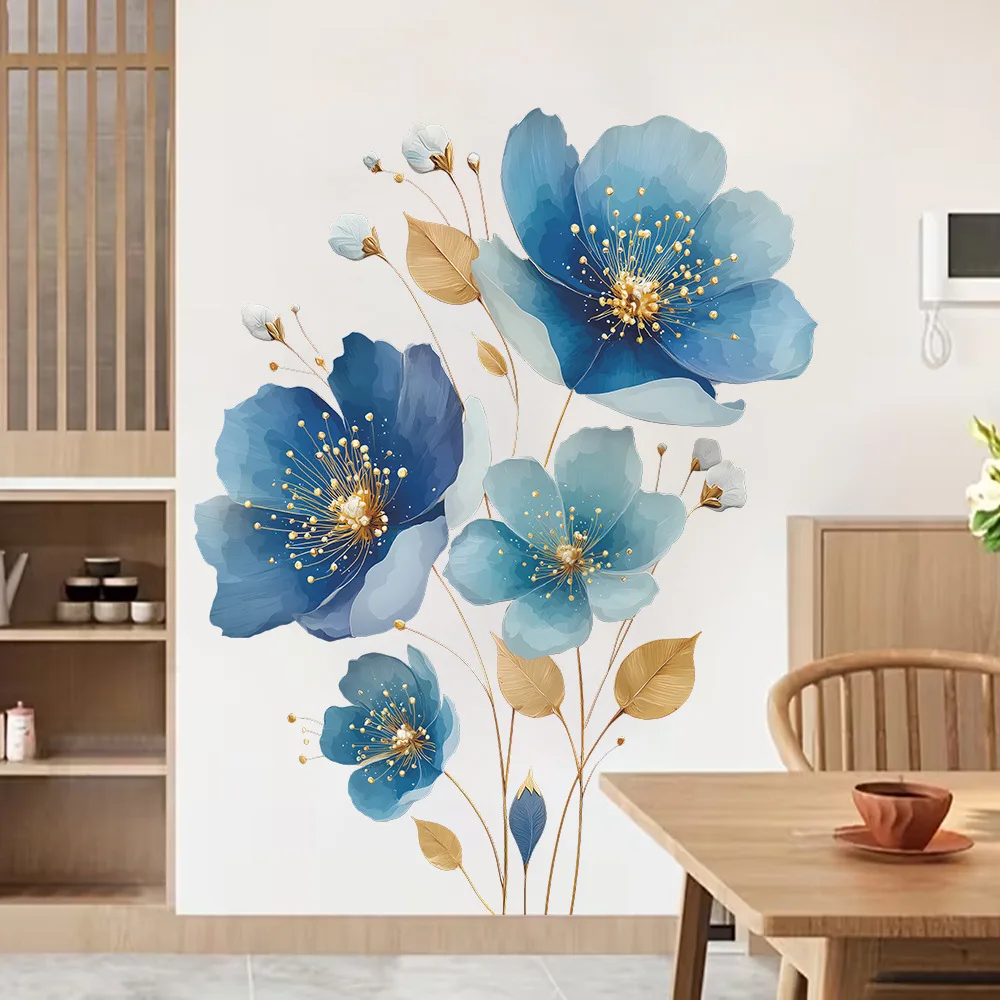 

Beautiful Blue Flowers Wall Sticker Living Room Background Beautify Decoration Mural Bedroom Decor Self-adhesive Decals Paster