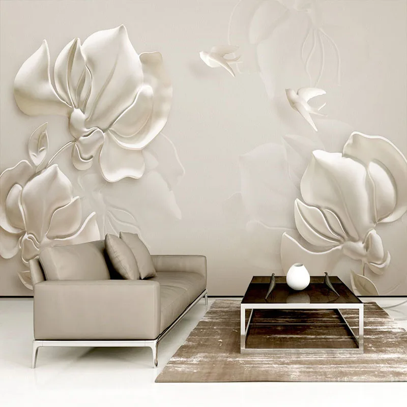 3D Wallpaper Modern Stereoscopic Gypsum Embossed Magnolia Photo Wall Mural Living Room TV Sofa Backdrop Wall Covering Home Decor