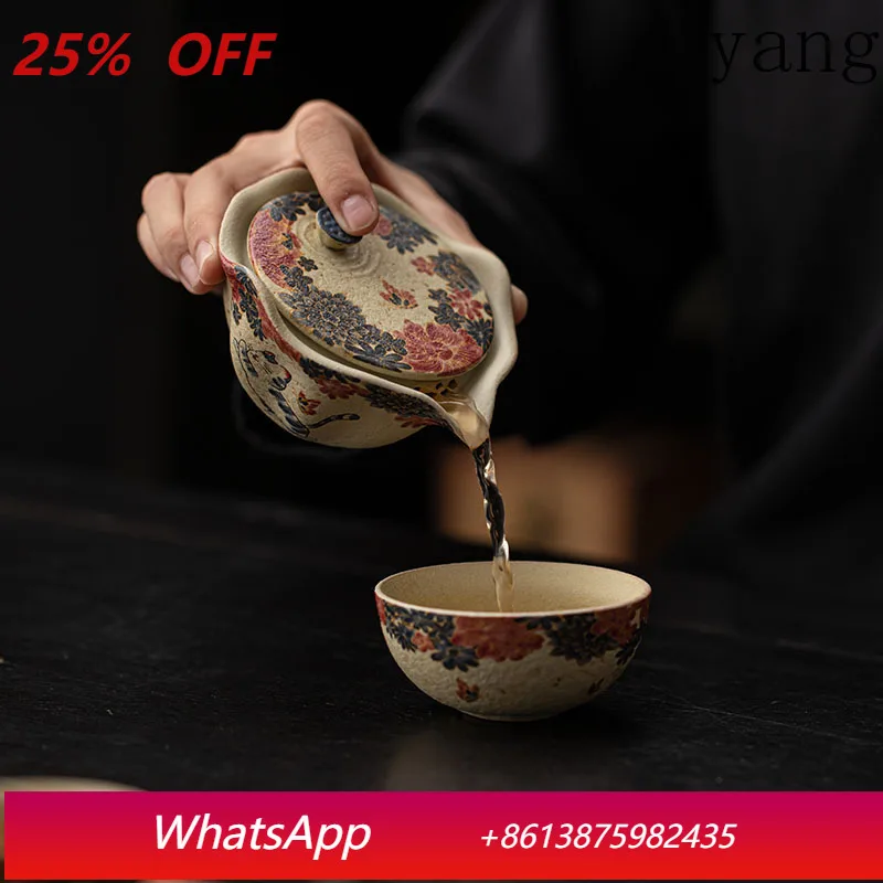 

Yjq blue and white flint red portable ceramic simple tea set hand-held pot teacup