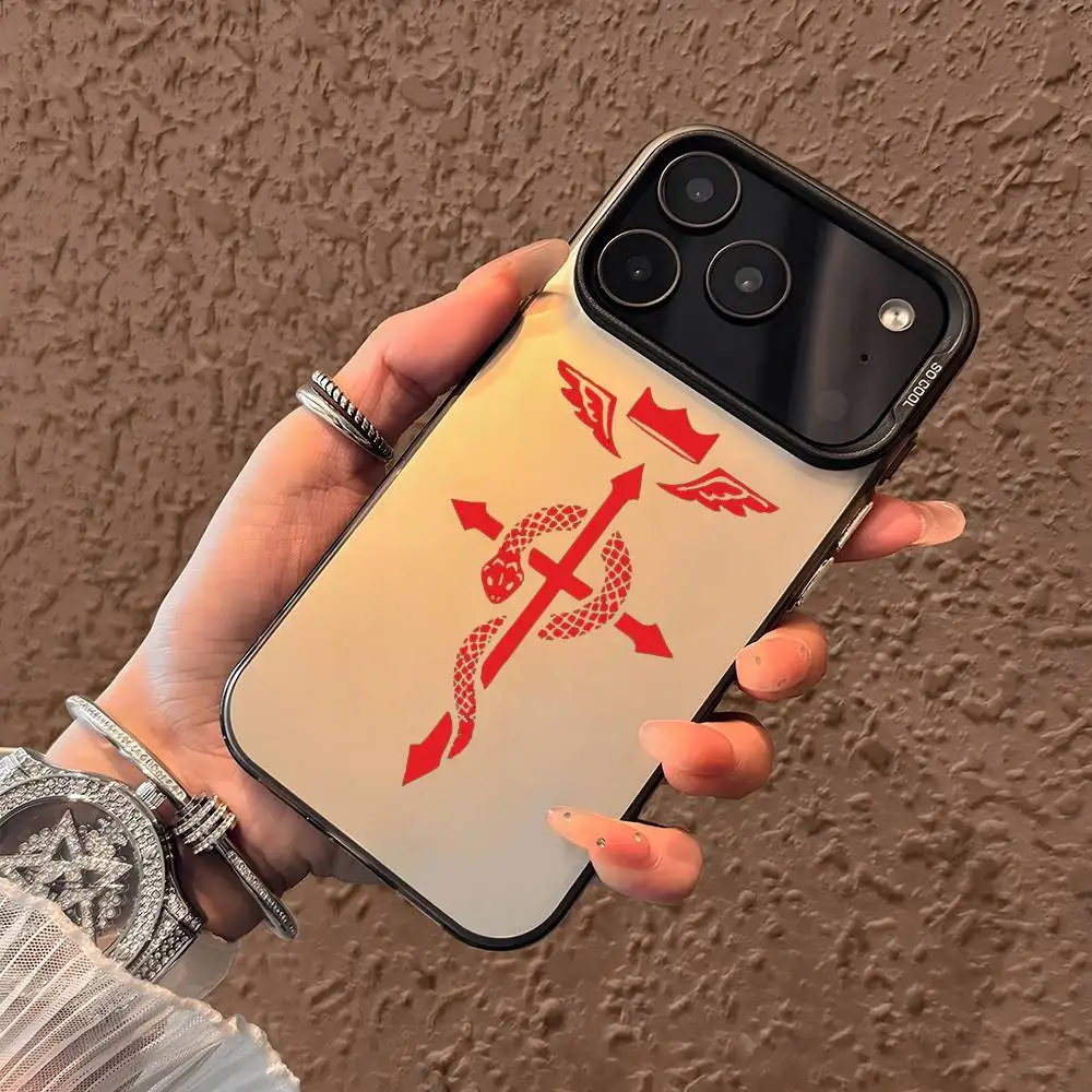 Funda de teléfono con logotipo F-Fullmetal Alchemist para iPhone 17 16 15 14 13 12 11 Pro Max negro púrpura mate láser metálico Aurora Funda