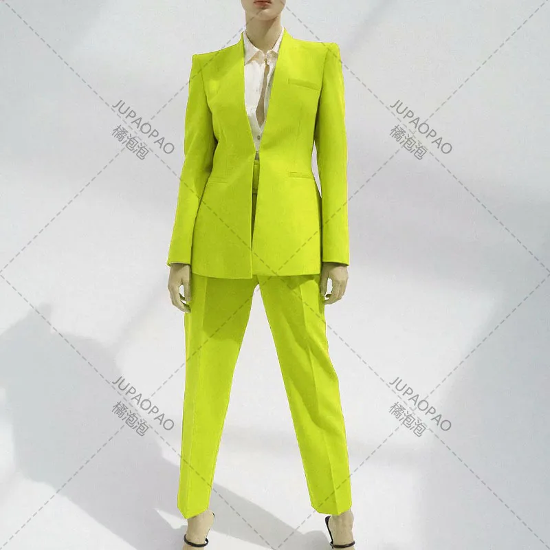 JUPAOPAO2024 Women Fashion Two Pieces Sets TRAF Office Wear Blazers Coat And With Belt High Waist Pants Simple Solid Color Suit