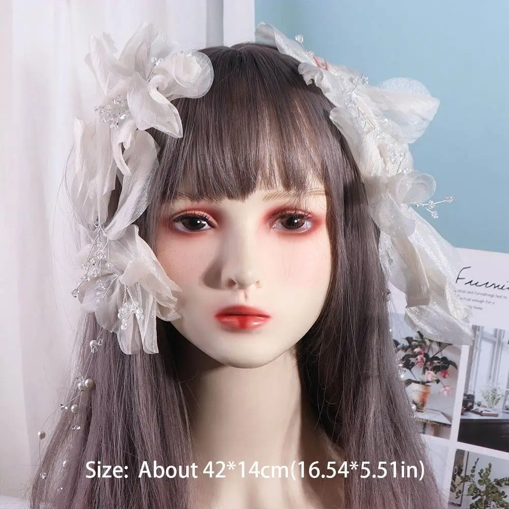 Elegant ยุ้ยดอกไม้เจ้าสาว Headwear หรูหราประณีตเจ้าสาว Headdress Fairy Tassels งานแต่งงาน Headwear อุปกรณ์เสริมผม