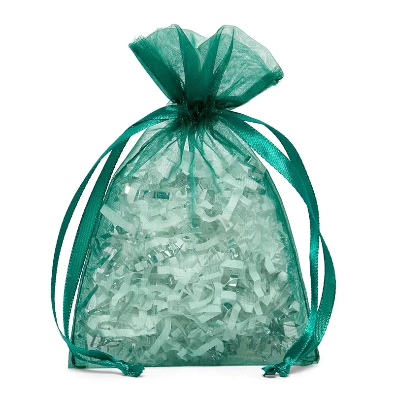 GiftsEden, 100 pièces, 7 tailles, sac en organza vert chasseur de qualité supérieure, pochette en organza vert chasseur, sac cadeau en organza vert chasseur