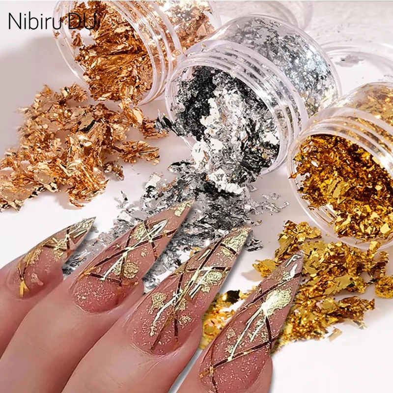 

Gold Silvery Foils Gorgeous Nails Glitter Metallic Foil Flakes Nail Art Design Shinny Sparkles Decoration Manicure Accessories