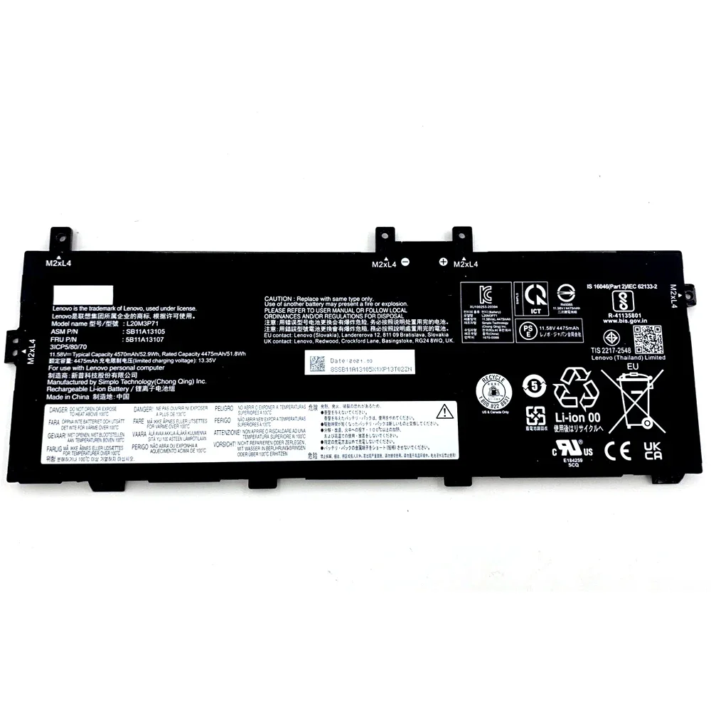 Imagem -04 - Bateria do Portátil para Lenovo Thinkpad X13 Gen Series tipo 20w8 20w9 L20l3p71 11.58v 52.9wh L20l3p71 Novo Original