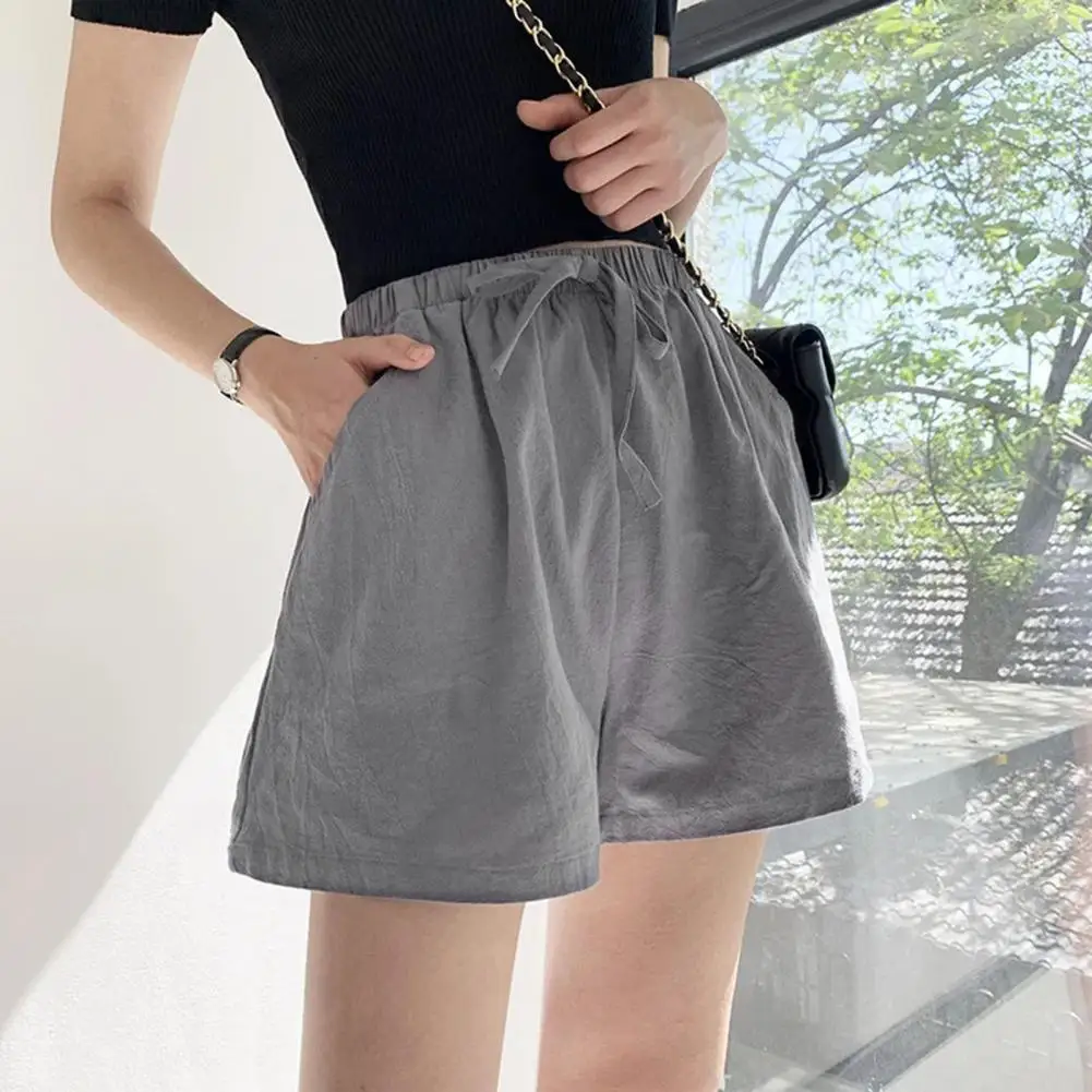 

Elastic Waist Shorts Stylish Women's High Waist Drawstring Shorts with Side Pockets A-line Pleated Design for Club Party Dating