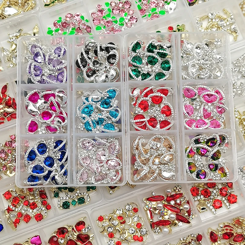 

6 Grids Planet Nail Charms Crystal Rhinestones Nail Art Shiny Luxury Jewelry Gems Design DIY Saturn Manicure Decoration