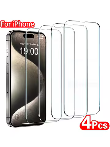 4Pcs Tempered Glass For iPhone 16 15 14 13 12 11 Pro Max Screen Protector For iPhone 7 8 Plus X XS Max XR Protective Glass Film