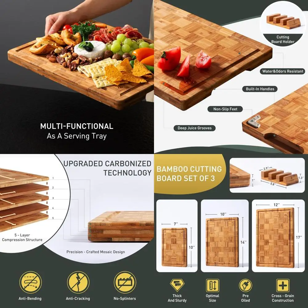 

Набор сверхпрочных бамбуковых разделочных досок — нетоксичные, нескользящие, с конечным зерном, толстое дерево, паз для сока, разделочные доски — очень большие, B