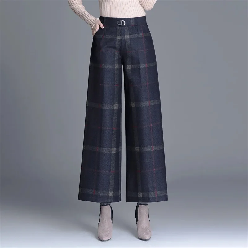 

Autumn Winter Lady High Waist Lattice Pantalons Women Large Size 5XL Wide Leg Pants Middle Aged Mother Loose Straight Trousers