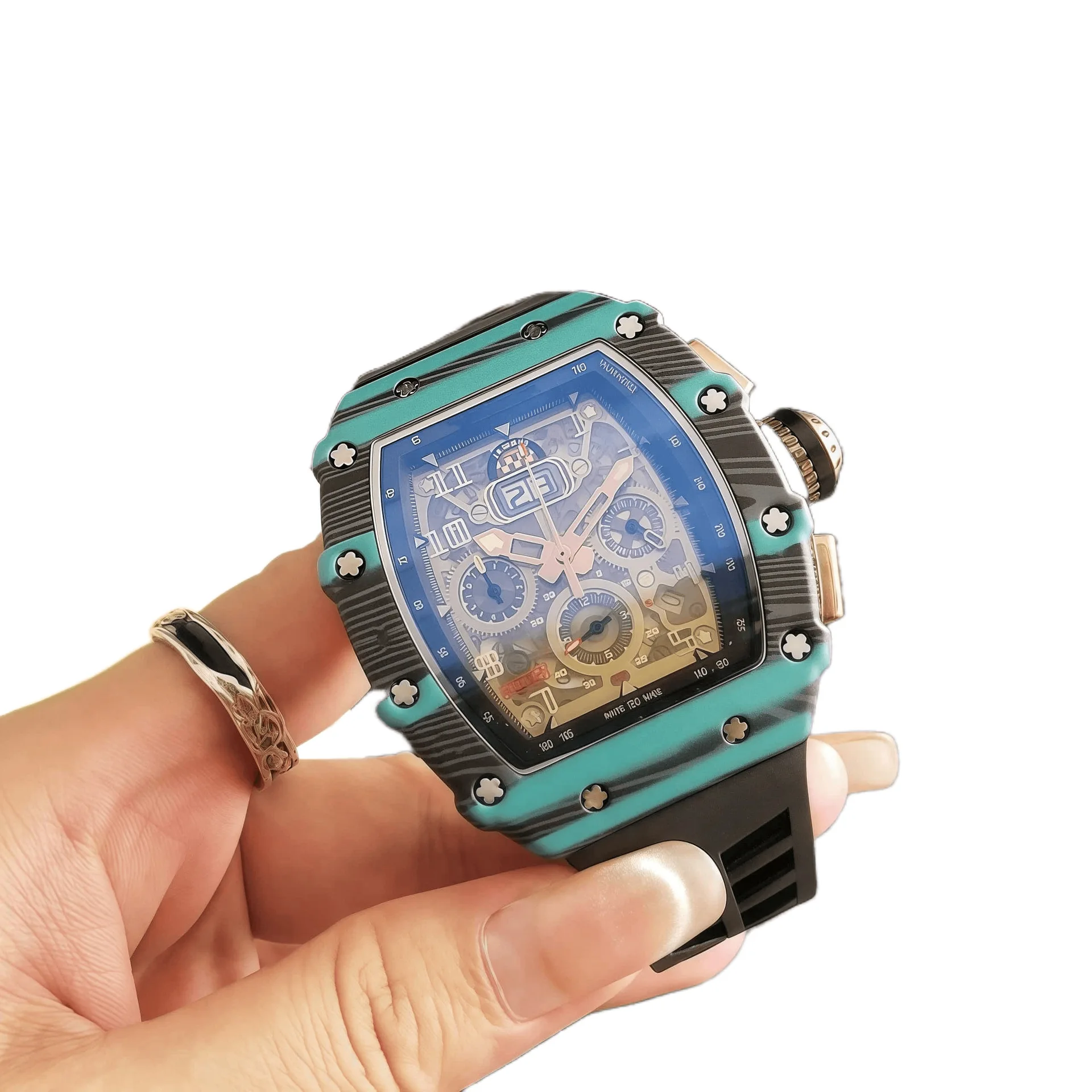 ساعة برميل النبيذ من ألياف الكربون، ساعة كوارتز ريتشارد، ساعة تقويم رقمية، موديل جديد 2025 #5