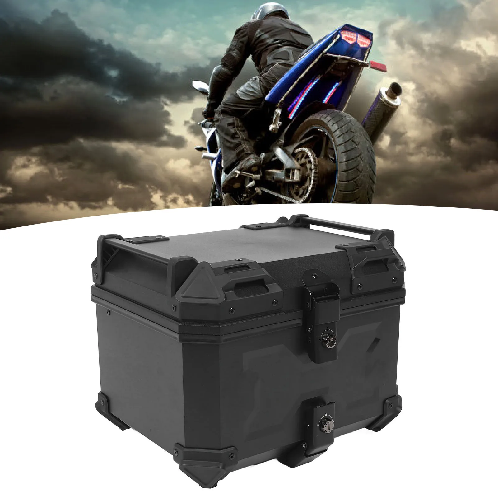 Trunk  Tail Box Motorcycle Tail Luggage Storage Box Reflective Strips  Construction 45L for Store Helmet Gloves Tools