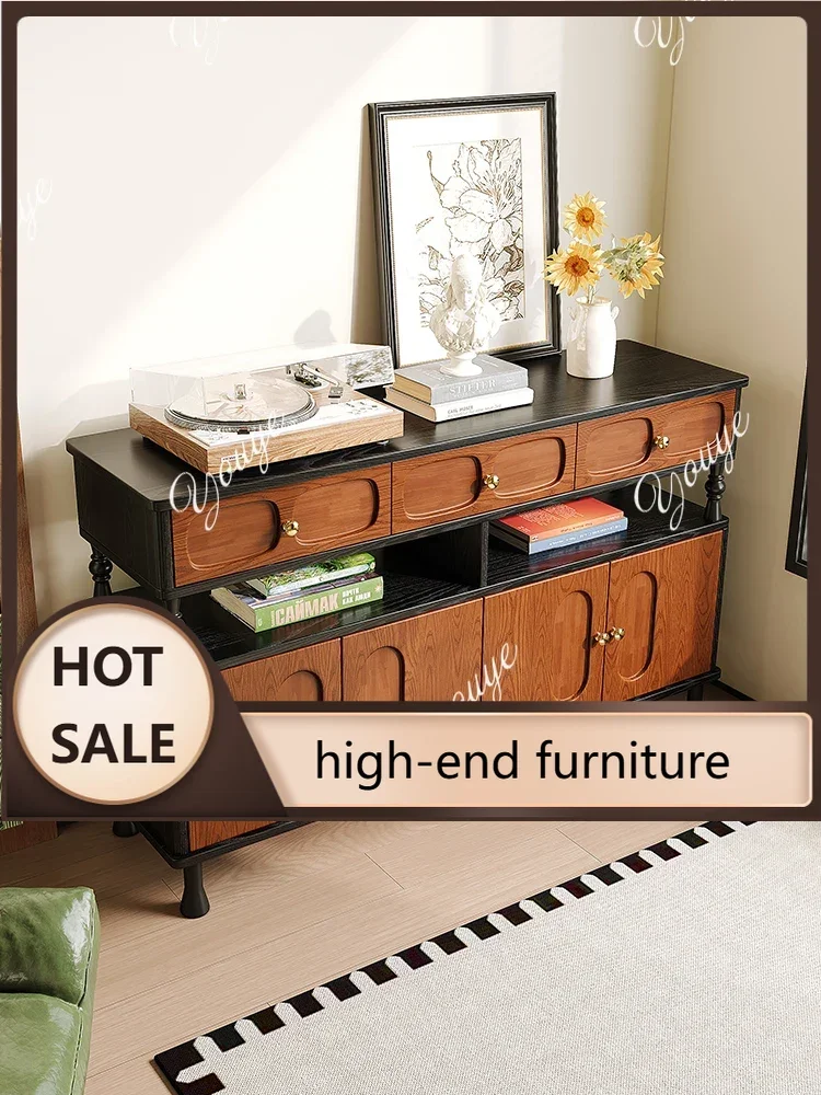 

Q C French Medieval Ash Wood Cabinet Household All Solid Wood Dining Side Cabinet Integrated Living Room Storage Locker Drawer T