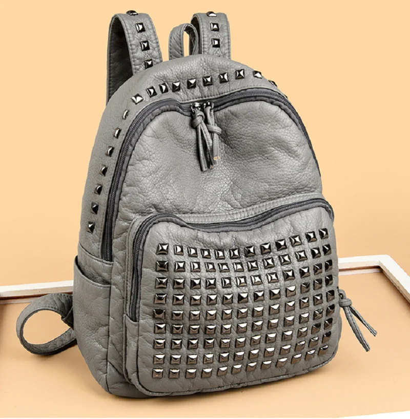 

New Fashion Luxury High Quality Soft Leather Travel Backpacks Women's Rivet Designer Shoulder Bags Totes Large Capacity Backpack