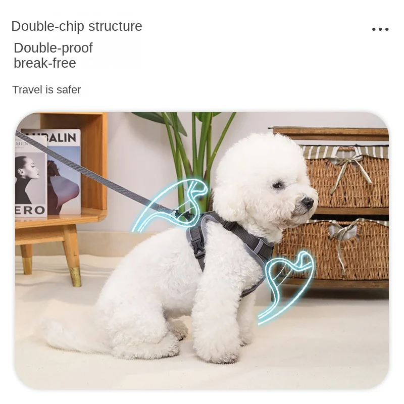 

New Pulling Vest-Style Pet Harness Reflective Breathable Anti Breaking Loose Small Dog Walking Traction Rope