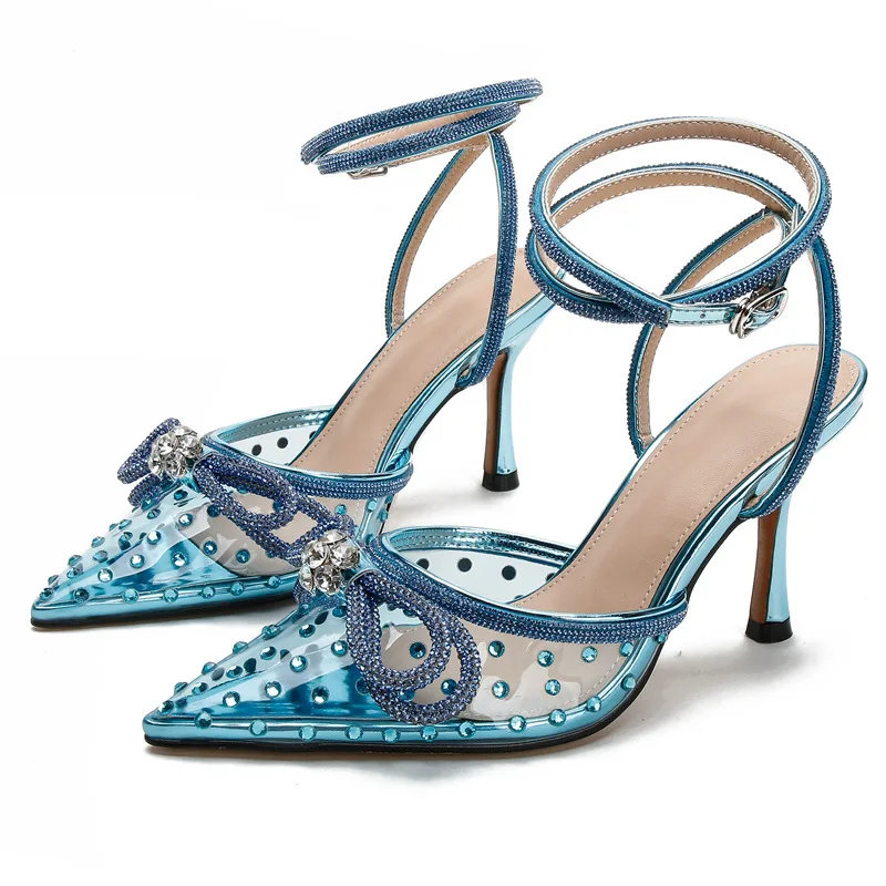 

New Summer Women's High-heeled Sandals Rhinestone Transparent High-heeled Shoes One-strap Sandals Versatile Single Shoes