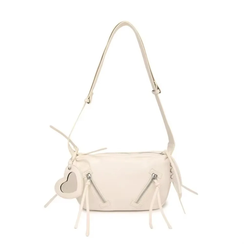 

Elegant Leather Shoulder Bag Moto Style Large Capacity Korean Underarm Bag Solid Color Sweet Y2K Punk Crossbody Bag Street Style