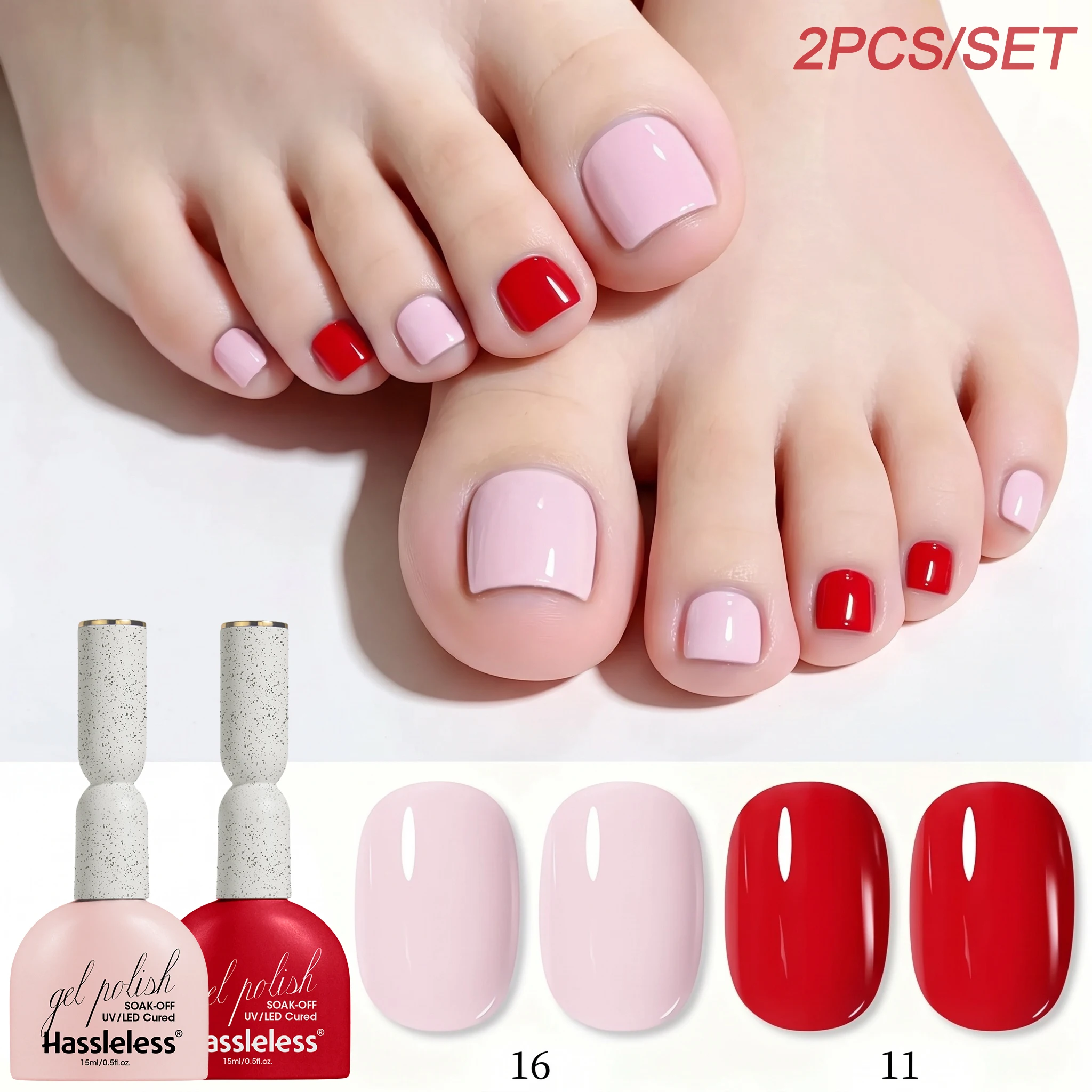 Hassleless 2Pcs Bean Paste Nude Pink Gentle Nude Powder + Bright Red Contrast Color Nail Gel Polish 2-Pack, Long-Lasting and Removable Formula, DIY Home Nail Salon, Ideal Nail Gift for Women, Atmospheric Nail Set