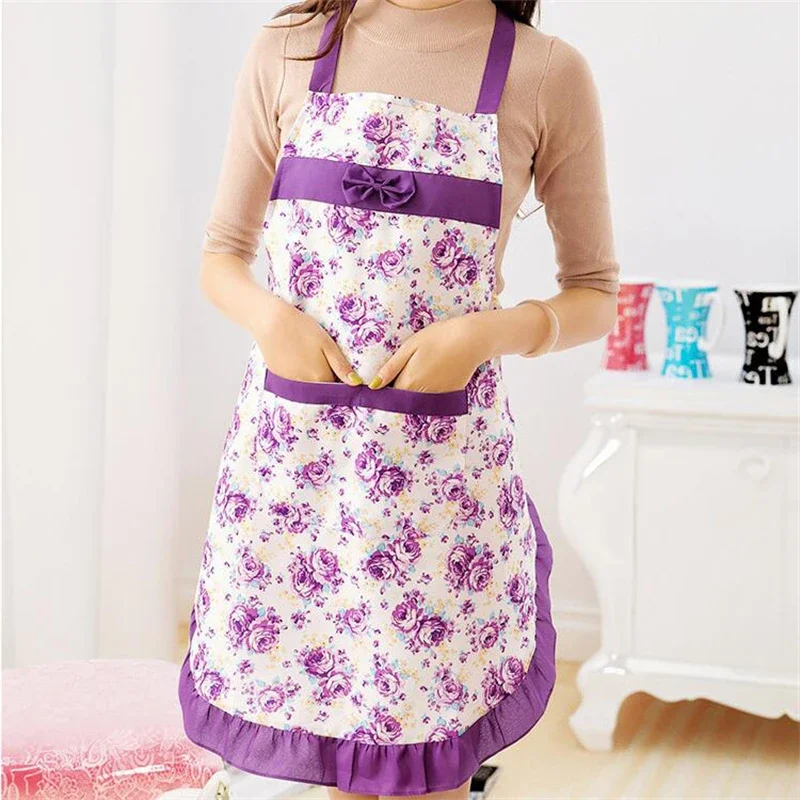 Kitchen Oil-proof Apron waterproof Cooking Apron Thicken Women Cotton Bib with Pockets Printing Dress Ladies Cleaning Aprons