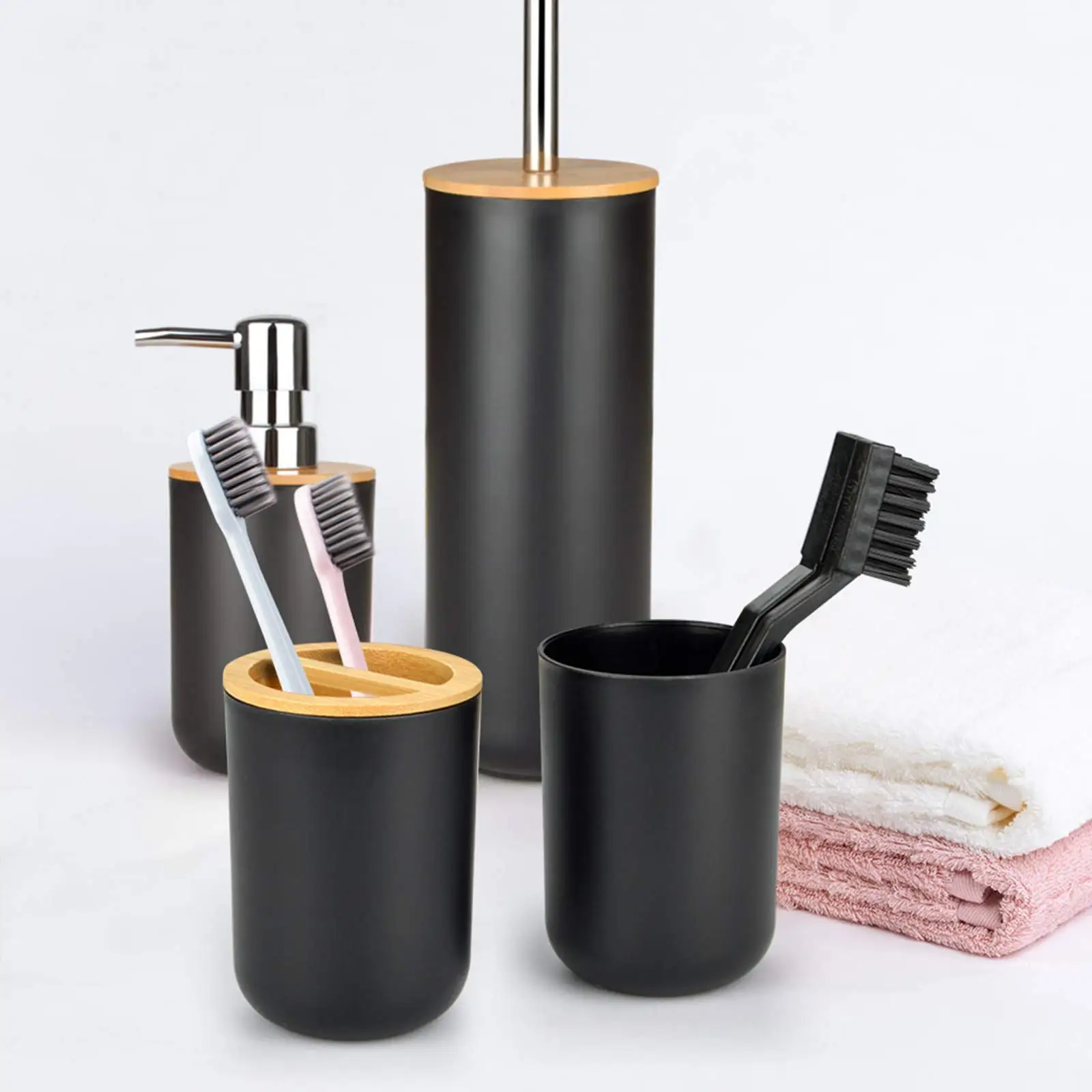 Bathroom Set Boutique 4/6Piece Set Trash Can MouthwashCup Hand Soap Toothbrush Holder Soap Box Toilet Brush Holder Practical Set