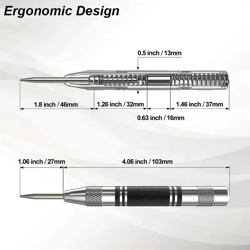 Adjustable Automatic Center Punch Spring Loaded Locator for Woodworking Metal Drill Center Pin Press Dent Marker Hand Tool
