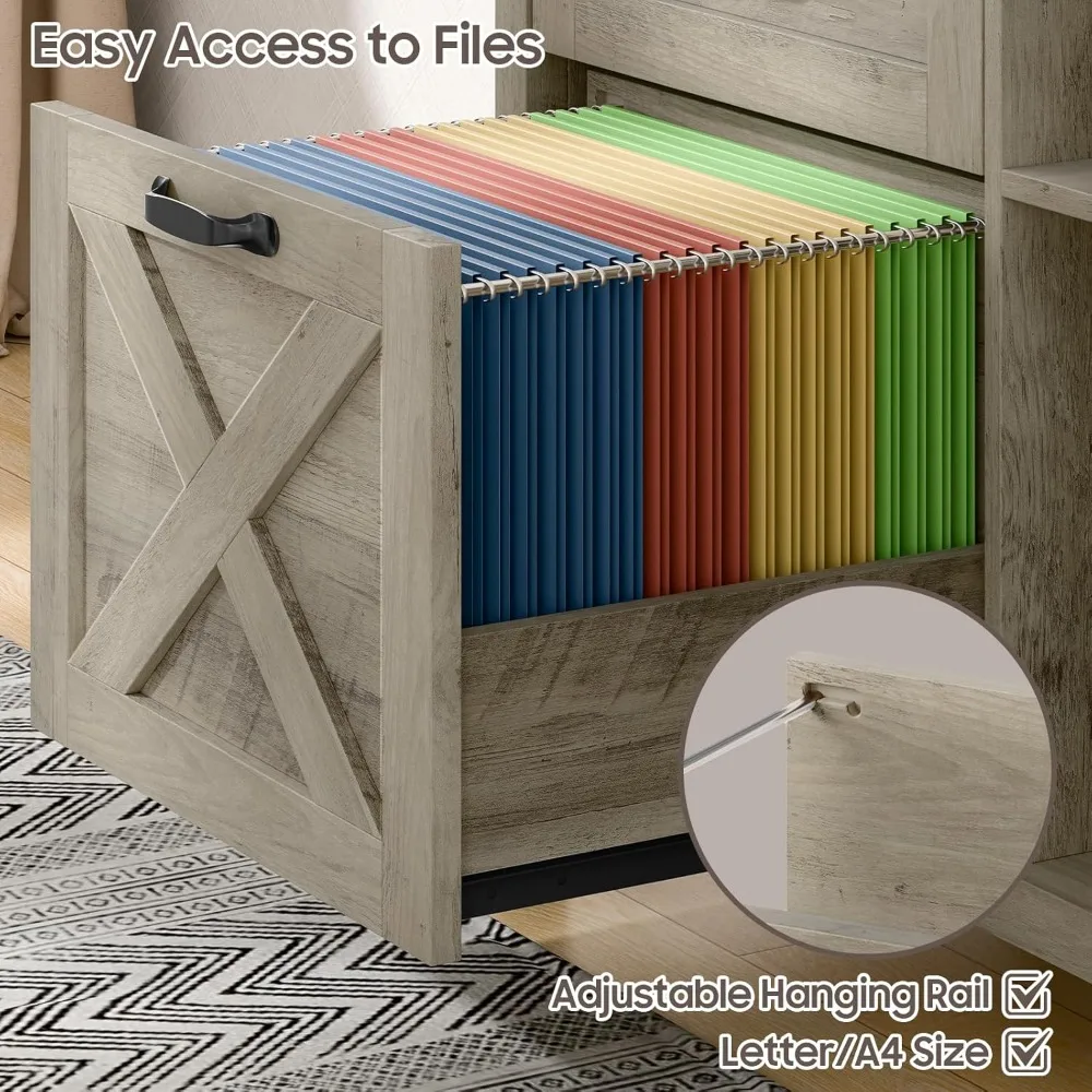 خزانة ملفات خشبية كبيرة على طراز المزرعة مع درجين وبابين، مثالية لملفات وحجم حرف A4/التخزين