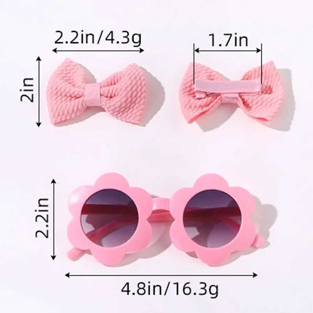 3Pcs/set Fabric for Hairpins Flower Sunglasses Set 2pcs 8.5cm Baby Hair Clips Bullet Princess Girl Hair Bow Kids Sun Glasses