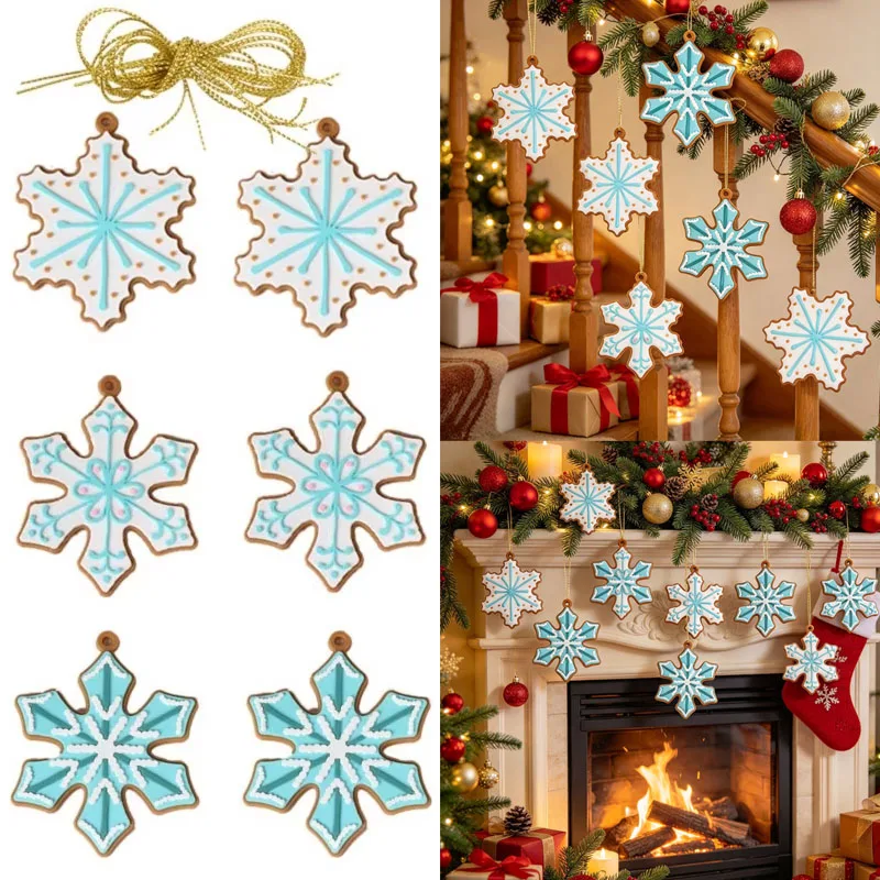 2026 Snowflake Shape Christmas DIY Hanging Ornament Gingerbread Man Decoration for Tree Holiday Scene Decor New Fun Craft Gift