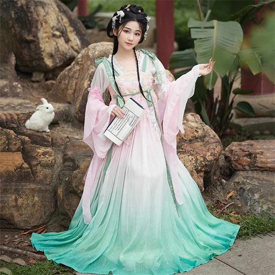 Hanfu Ming Dynasty Female Stage Fairy Costume Tulle Dress For Women Girl Student Cheap China Clothes Ancient Chinese Clothing