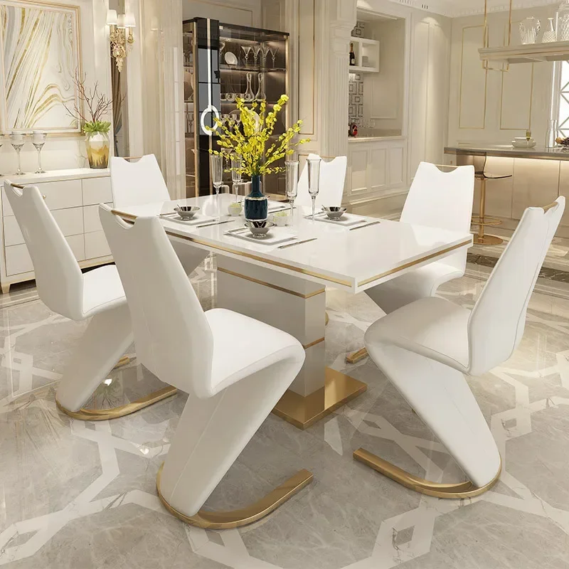 

2 Pieces Chairs Modern Simple Z Shape Dining Chair PU Leather Home Living Room Chair Only Chairs (Table Is Not for Sale)