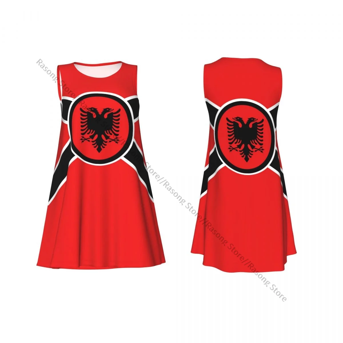 ชุดสตรีธงแอลเบเนียพิมพ์ฤดูร้อนลําลองเสื้อยืดชายหาดปกคลุมชุดถัง