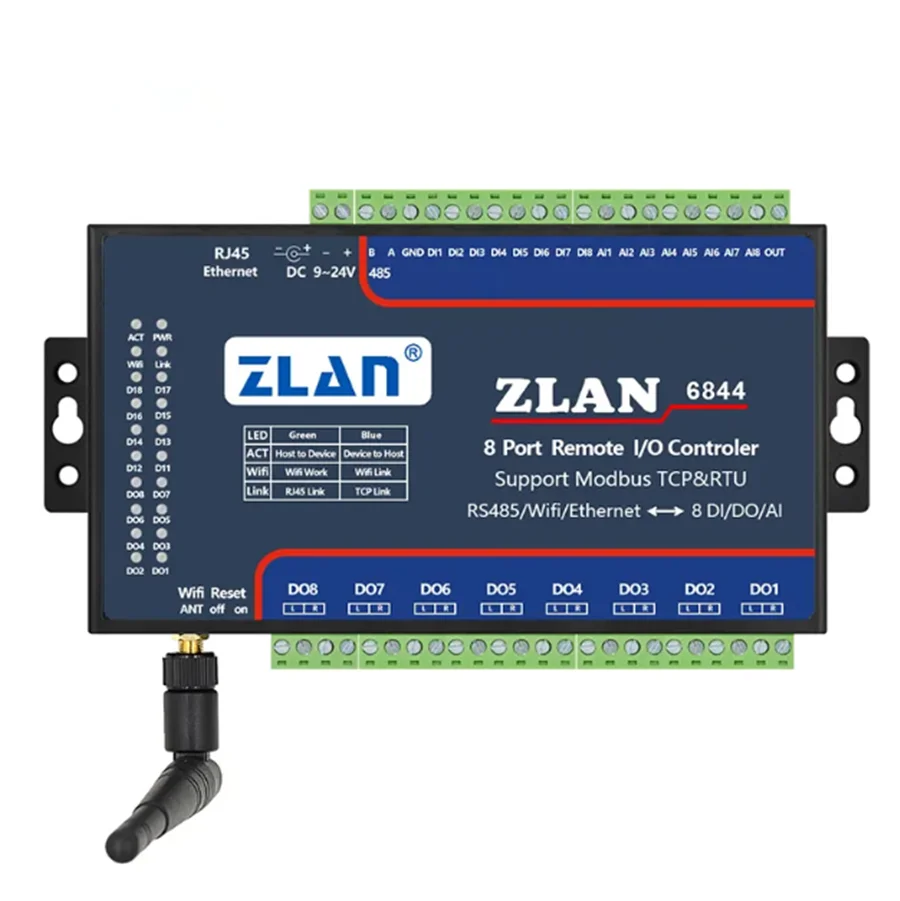 

Zlan6844 Rs485 Wifi Ethernet Rj45 8channel Di Ai Do Rs485 Modbus I/o Module Rtu Data Collector Remote Controller Board Module