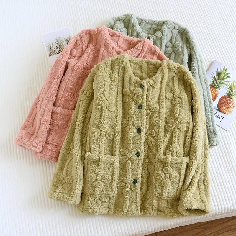 여성용 파자마 원피스 탑스 플란넬 가을 겨울 잠옷 두꺼운 파자마 세트 따뜻하게 유지하는 코랄 플리스 긴 소매 홈웨어