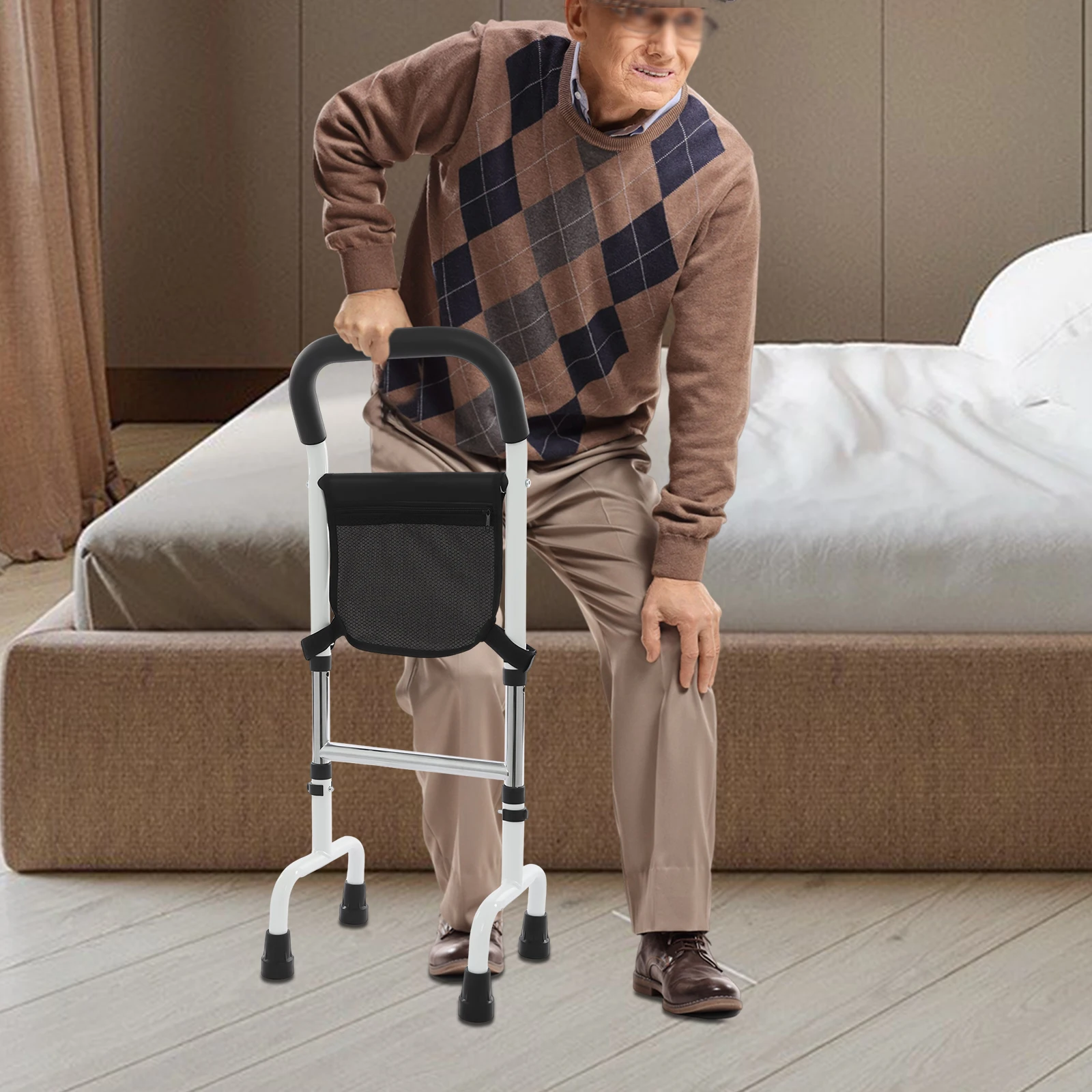 YIYIBYUS Elderly Stand Up Assistance Armrest Device Height Adjustable Bedside Getting Up Assist Handrail Crutches Walker Armrest