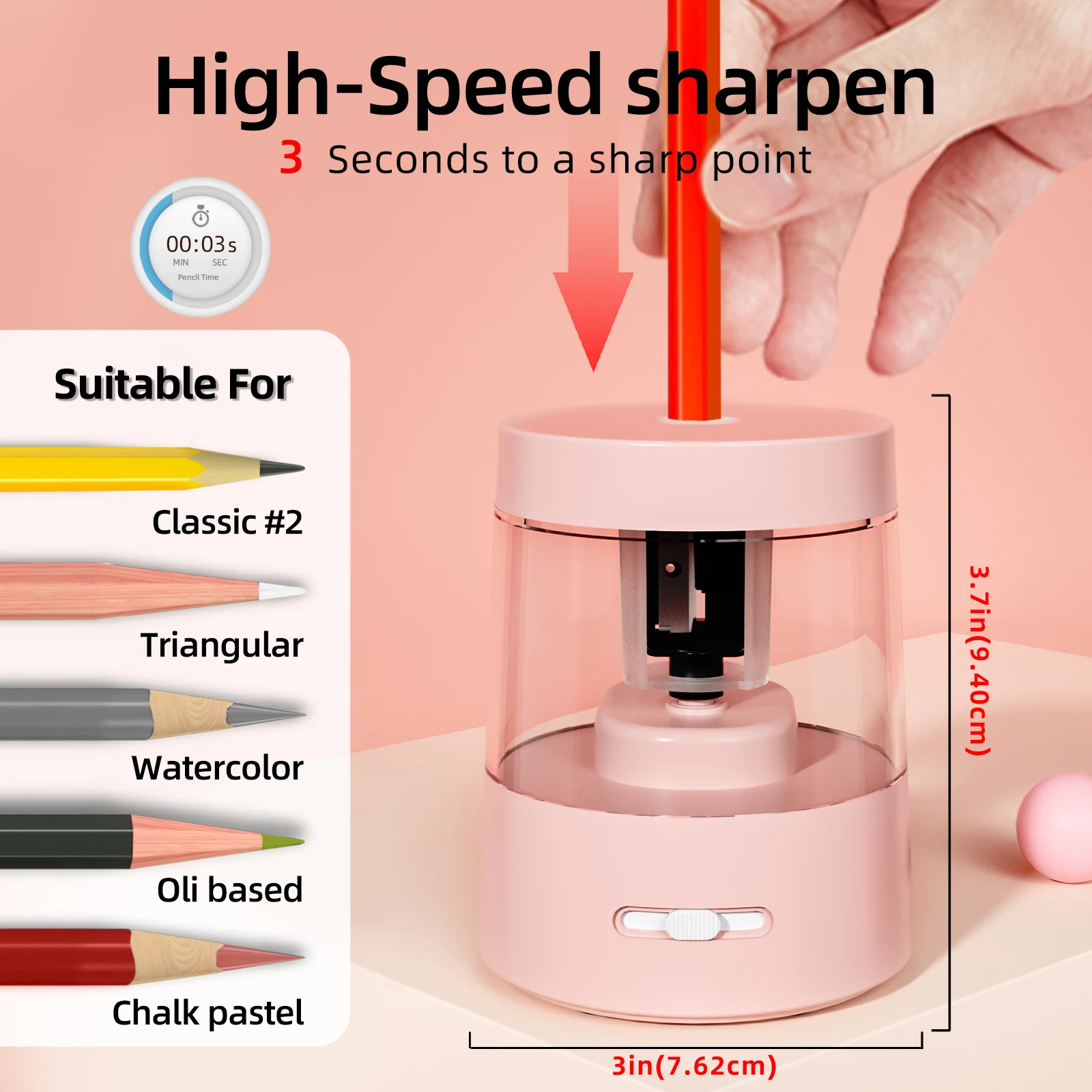 Imagem -02 - Apontador de Lápis Automático Elétrico para Crianças Alimentado por Bateria Rosa Fábrica Atacado Usb