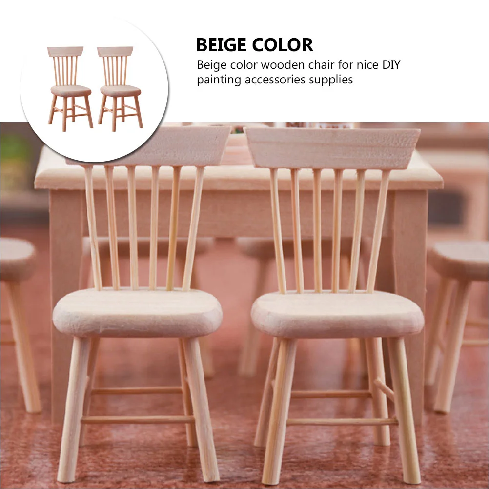 2 Pcs Dollhouse Chair Small Wooden Tiny High Model DIY Ornament Child Baby Adornment Furniture Decoration