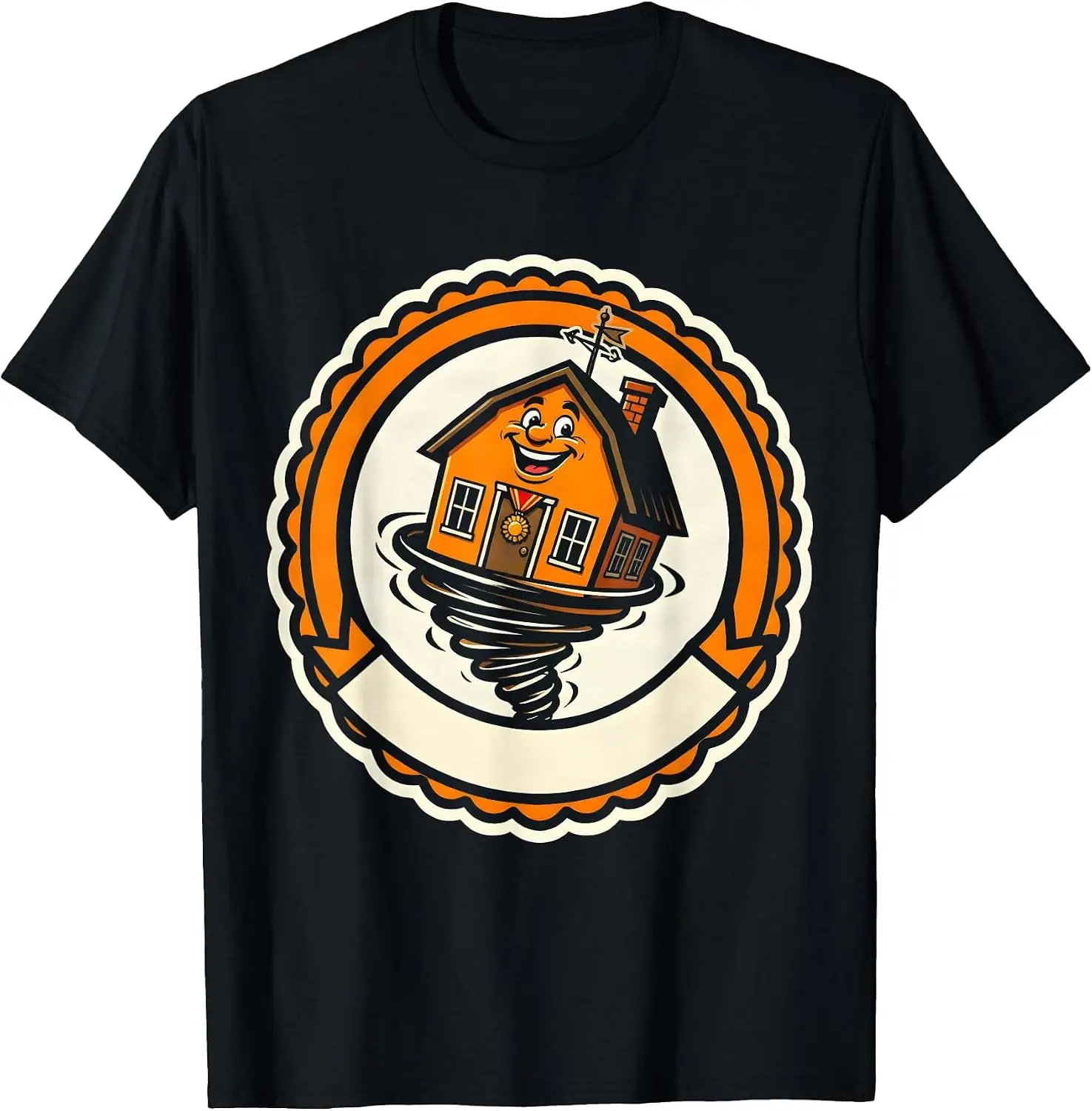 Cheerful Farmhouse Cyclone Halloween Witch Humor Novelty T-Shirt Men's Spooky Halloween Graphic Print T‑Shirt, Crew Neck Short Sleeve Casual Cotton Tee For Holiday Party Daily Street Wear.