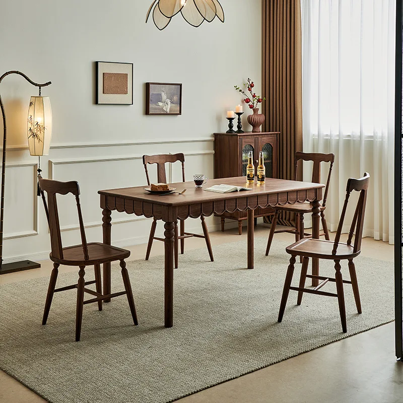 walnut all solid wood dining table tea table integrated antique restaurant rectangular retro dining table and chair furniture